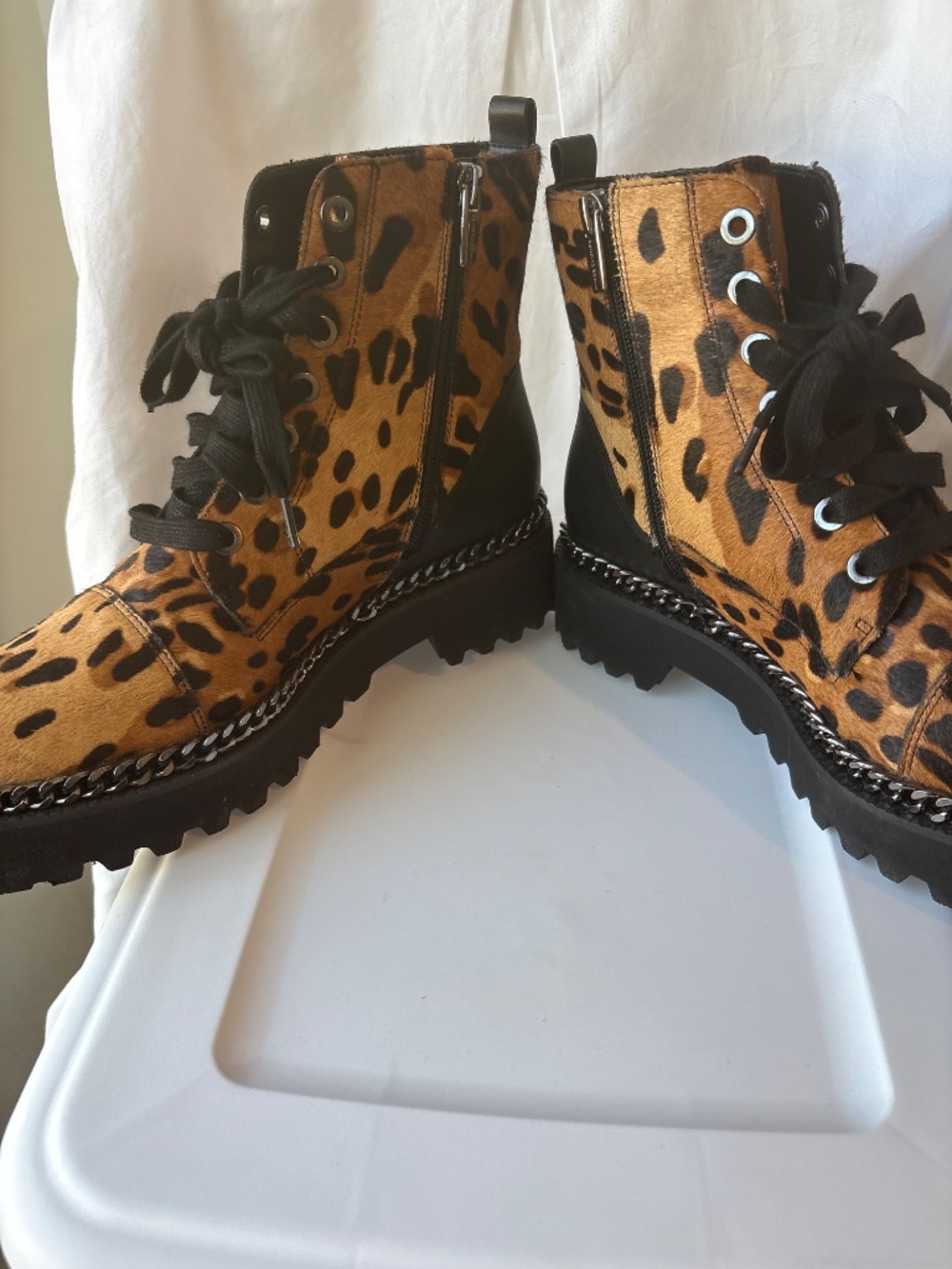 Vince Camuto Calf Skin Animal Print Combat Boots - Picture 5 of 7